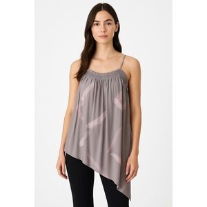 Grade And Gather Womens Top Medium‎ Gray Pink Asymmetrical Tank Flowy Pleated